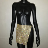 Sparkly Rhinestone Sexy Two Piece Set Mini Skirt